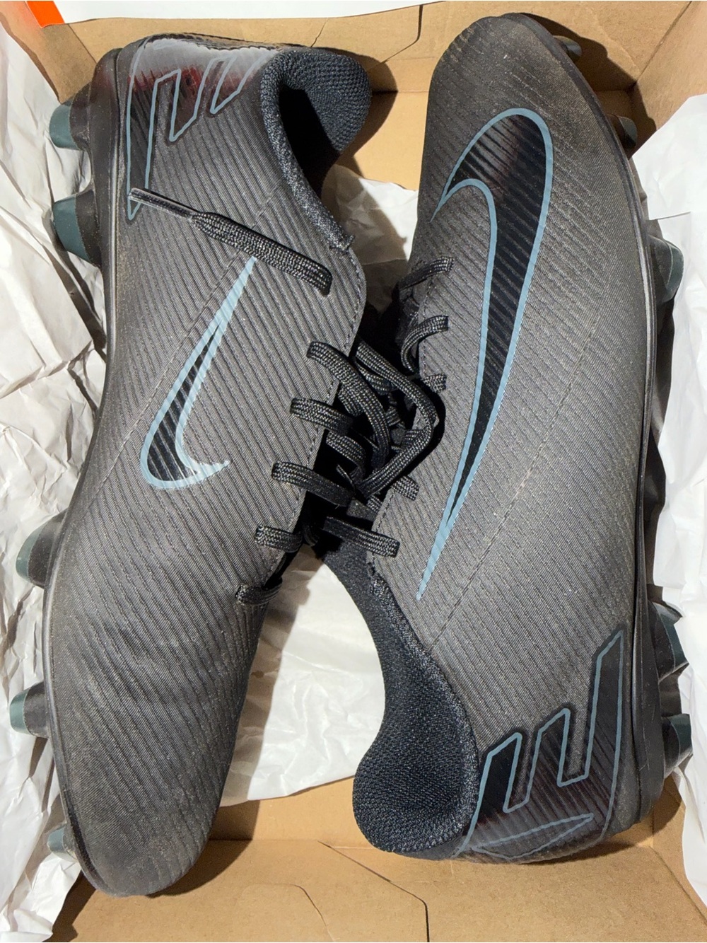 Nike Men’s Black Athletic Soccer Cleats with Light Blue Swoosh